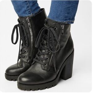 ASH Black Genuine Leather Poker Lace Up Motorcycle Ankle Combat Boot  Sz 9